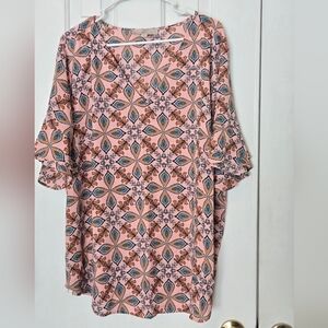 NWOT Loft Mosaic Bell Reffle Sleeve Blouse V Neck Women’s Plus Size 22